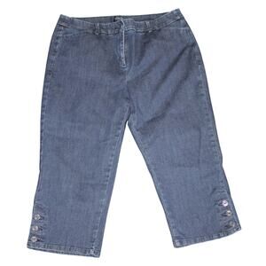Talbots Jeans Womens 14 Petite Capri Stretch Dark Wash Blue Denim Button Leg